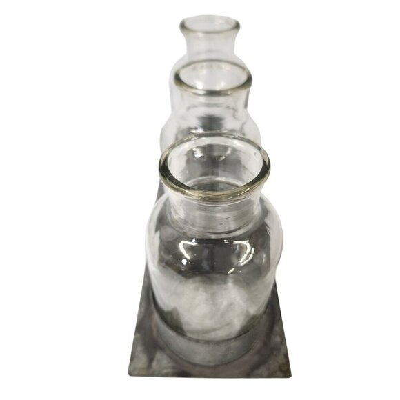 Set of 3 Small 6 inch Glass Vases with Metal Stand for Flowers Home Decor Cente - Picture 6 of 7